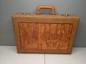lot 333 image: Vintage Tooled Leather Briefcase with Wildlife Scene