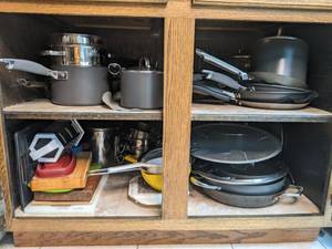 lot 603 image: Analon Pots and Pans, Cutting Board, Grater, etc.