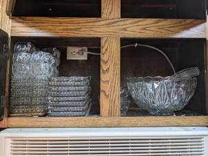 lot 604 image: Punch Bowl & Ladle with Cups, Set of Divided Glass Plates
