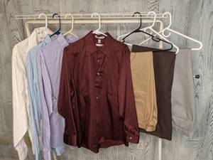 lot 492 image: (4) Mens Dress Shirts & (3) Pairs of Dress Pants