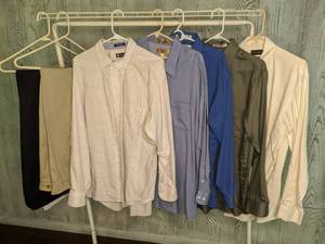 lot 490 image: (5) Mens Dress Shirts & (2) Pairs of Dress Pants