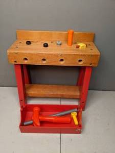lot 706 image: Wooden Toy Workbench with Tools