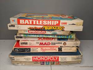 lot 710 image: (9) Vintage Board Games Battleship, Mad Magazine Game, LIFE, etc.