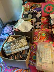 lot 583 image: Lot of Crafty Supplies (Ribbon, Stickers, Gift Tags, etc.)