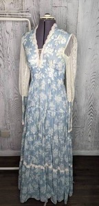 lot 521 image: Vintage 70s Gunne Sax Maxi Dress with Lace Sleeves