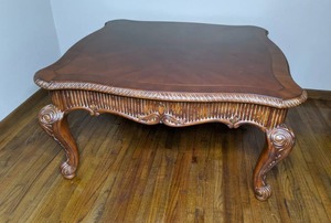 lot 665 image: Elegant Square Carved Coffee Table