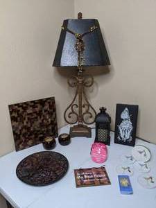 lot 676 image: Home Decor Table Lamp, Candleholders, Coasters, etc.