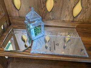 lot 692 image: (5) Beveled Glass Mirrors & Glass Terrarium