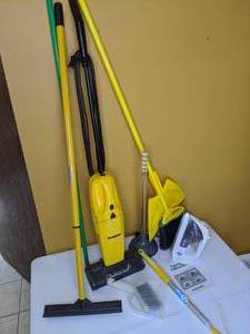 lot 698 image: Cleaning Supplies (Vacuum, Broom, Iron, Plunger, etc.)