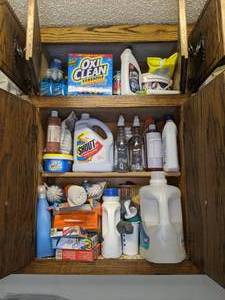 lot 802 image: Contents of Cupboard Cleaning & Laundry Items