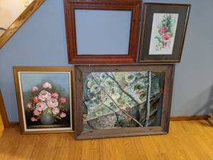 lot 845 image: (3) Original Framed Paintings & Extra Wood Frame