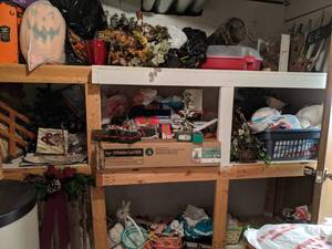 lot 867 image: Contents of Shelves Holiday Decor See photos