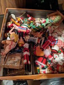 lot 868 image: Artificial Christmas Tree, Wood Ornaments, Dept. 56 Buildings, etc.
