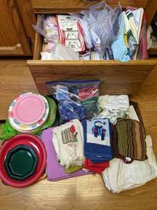 lot 785 image: Kitchen Towels, Plastic PlatesUtensilsTablecloths, Paper Napkins, etc.