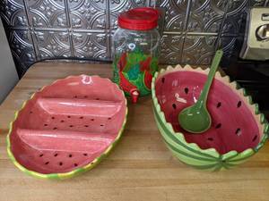 lot 798 image: Watermelon Bowl, Ladle, Platter, Pitcher