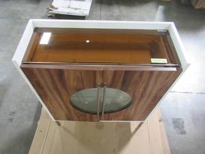 lot 211 image: Sauder Vista Key Accent Storage Cabinet, Pearl Oak Finish 424178
