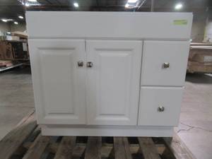 lot 213 image: Design House Wyndham 36 in. W x 18 in. D Unassembled Bath Vanity Cabinet Only in White Semi-Gloss 597237