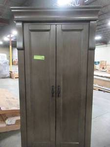 lot 231 image: Home Decorators Collection Naples 24 in. W x 74 in. H x 17 in. D 3-Shelf Wood Bathroom Linen Storage Floor Cabinet in Distressed Grey NADGL2474