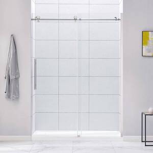 lot 83 image: Glacier Bay Cambridge 60 in. W x 78.74 in. H Frameless Sliding Shower Door in Chrome, GBSH113 - Unclaimed.
