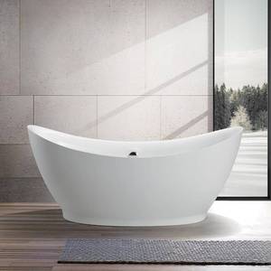 lot 407 image: Vanity Art Blois 67 in. Acrylic Flatbottom Freestanding Bathtub in White, VA6513 - SCRATCHES ON BOTH ENDS AT TOP THRESHOLD.