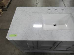lot 303 image: Vinnova Florence 48 in. W x 22 in. D x 35 in. H Vanity in Grey with Marble Vanity Top in White with Basin 713048-GR-CA-NM