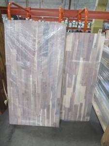 lot 609 image: 2 Pieces (cut) Interbuild Acacia 46 and 50 x 25 in. D x 1 in. T Butcher Block Countertop in Organic White Stain. May have small cracks andor Edgecorner Damage.
