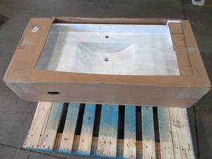 lot 112 image: Swan Contour 49 in. W x 22 in. D Solid Surface Vanity Top with Sink in Ice, CV02249.130