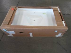 lot 113 image: Swan Contour 43 in. W x 22 in. D Solid Surface Vanity Top with Sink in White, CV2243-010