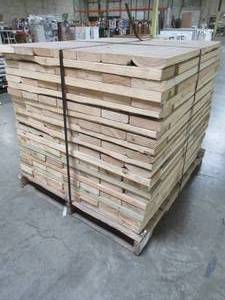 lot 96 image: WHOLESALE MIXED PALLET OF Approximately 176 PCS OF 38 14 x 5 12 x 1 12 WOOD PLANKS USED FOR 42 PALLET RACKING SUPPORT Use for many projects.