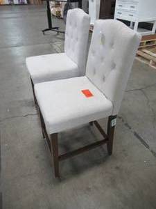 lot 308 image: Stylewell Beckridge Walnut Finish Upholstered Counter Stool with Back and Biscuit Beige Seat (Set of 2) (18.11 in. W x 40 in. H) Lunon CS WB