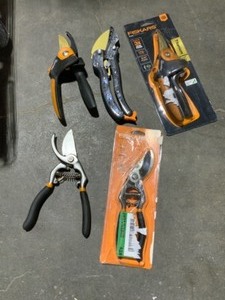 ASSORTED FISKARS AND HAND TOOLS. VARIOUS SIZES, KINDS, & CONDITIONS. SEE PICTURES