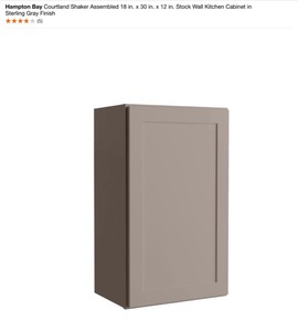 HAMPTON BAY COURTLAND SHAKER ASSEMBLED 18 IN. X 30 IN. X 12 IN. STOCK WALL KITCHEN CABINET IN STERLING GRAY FINISH. SEE PICTURES