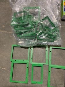 ASSORTED LIGHT SWITCHES & DIFFERENT SIZED ELECTRICAL RECEPTACLE BOX EXTENSION RINGS. VARIOUS CONDITIONS.  SEE PICTURES