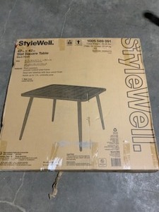 STYLEWELL 42 IN. FAUX WOOD OUTOOR DINING TABLE. SEE PICTURES.