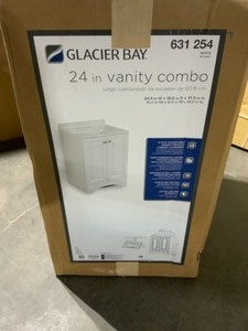 GLACIER BAY 24.50 IN. W BATH VANITY IN WHITE WITH CULTURED MARBLE VANITY TOP IN WHITE WITH WHITE BASIN. SEE PICTURES