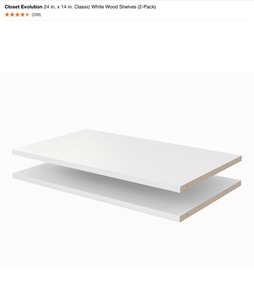 CLOSET EVOLUTION 24 IN. X 14 IN. CLASSIC WHITE WOOD SHELVES (2-PACK). SEE PICTURES
