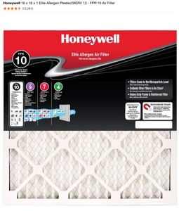 lot 7 image: HONEYWELL 16 X 16 X 1 ELITE ALLERGEN PLEATED MERV 13 - FPR 10 AIR FILTER. SEE PICTURES