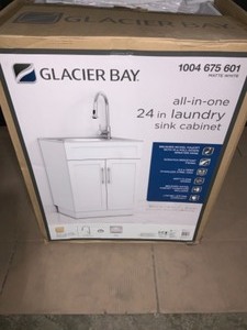 lot 14 image: GLACIER BAY ALL-IN-ONE 24.125 IN. X 21.375 IN. X 35 IN. STAINLESS STEEL LAUNDRY SINK WITH FAUCET AND STORAGE CABINET. SEE PICTURES