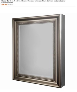 lot 54 image: GLACIER BAY 24 in. W x 30 in. H Framed Recessed or Surface-Mount Bathroom Medicine Cabinet in Brushed Nickel