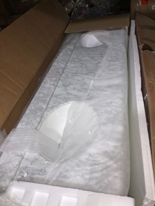 lot 80 image: HOME DECORATORS COLLECTION Windlowe 73 in. W x 22 in. D x 35 in. H Bath Vanity in White with Carrara Marble Vanity Top in White with White Sink