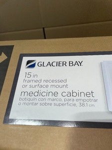 lot 21 image: GLACIER BAY 15-18 IN. W X 19-14 IN. H FRAMED RECESSED OR SURFACE-MOUNT BATHROOM MEDICINE CABINET IN WHITE. SEE PICTURES