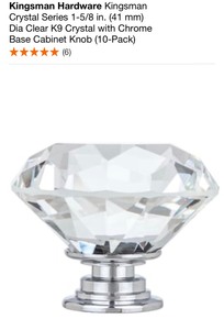 lot 29 image: KINGSMAN HARDWARE KINGSMAN CRYSTAL SERIES 1-58 IN. (41 MM) DIA CLEAR K9 CRYSTAL WITH CHROME BASE CABINET KNOB (10-PACK). SEE PICTURES