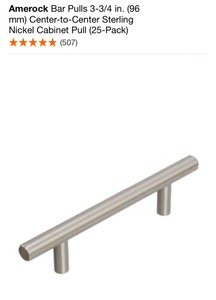 lot 30 image: AMEROCK BAR PULLS 3-34 IN. (96 MM) CENTER-TO-CENTER STERLING NICKEL CABINET PULL (25-PACK). SEE PICTURES