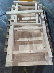 lot 44 image: STYLEWELL UNFINISHED WOOD RECTANGULAR TRESTLE TABLE FOR 6 (68 IN. L X 29.75 IN. H). SEE PICTURES