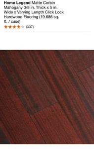 lot 92 image: HOME LEGEND MATTE CORBIN MAHOGANY 38 IN. THICK X 5 IN. WIDE X VARYING LENGTH CLICK LOCK HARDWOOD FLOORING (19.686 SQ. FT.  CASE). SEE PICTURES