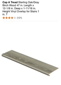 lot 97 image: CAP A TREAD STERLING OAKGRAY BIRCH WOOD 47 IN. LENGTH X 12-18 IN. DEEP X 1-1116 IN. HEIGHT VINYL OVERLAY FOR STAIRS 1 IN. T. SEE PICTURES