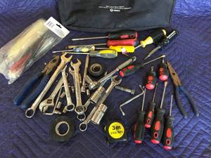 lot 12 image: Tool Bag with Variety Wrenches, Screwdrivers, Sockets, Tools