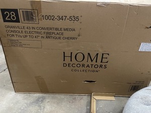 Home Decorators Collection Granville 43 in. Convertible Mantel Electric Fireplace in Antique Cherry with Faux Stone Surround not used open box customer returns see pictures
