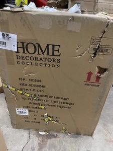 Home Decorators Collection Artisan 26 in. W Vanity in Dark Oak damaged Marble Vanity Top cabinet in very good condition open box customer returns see pictures