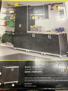 Lot of 6 New Rubbermaid Wood Freestanding Garage Cabinet in Black (30 in. W x 34 in. H x 19 in. D) not used see pictures